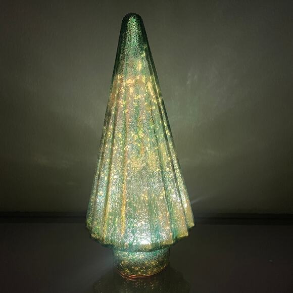Illuminated Glass Christmas Tree 14.5in Iridescent GREEN Chic Holiday Decor New - Picture 13 of 15